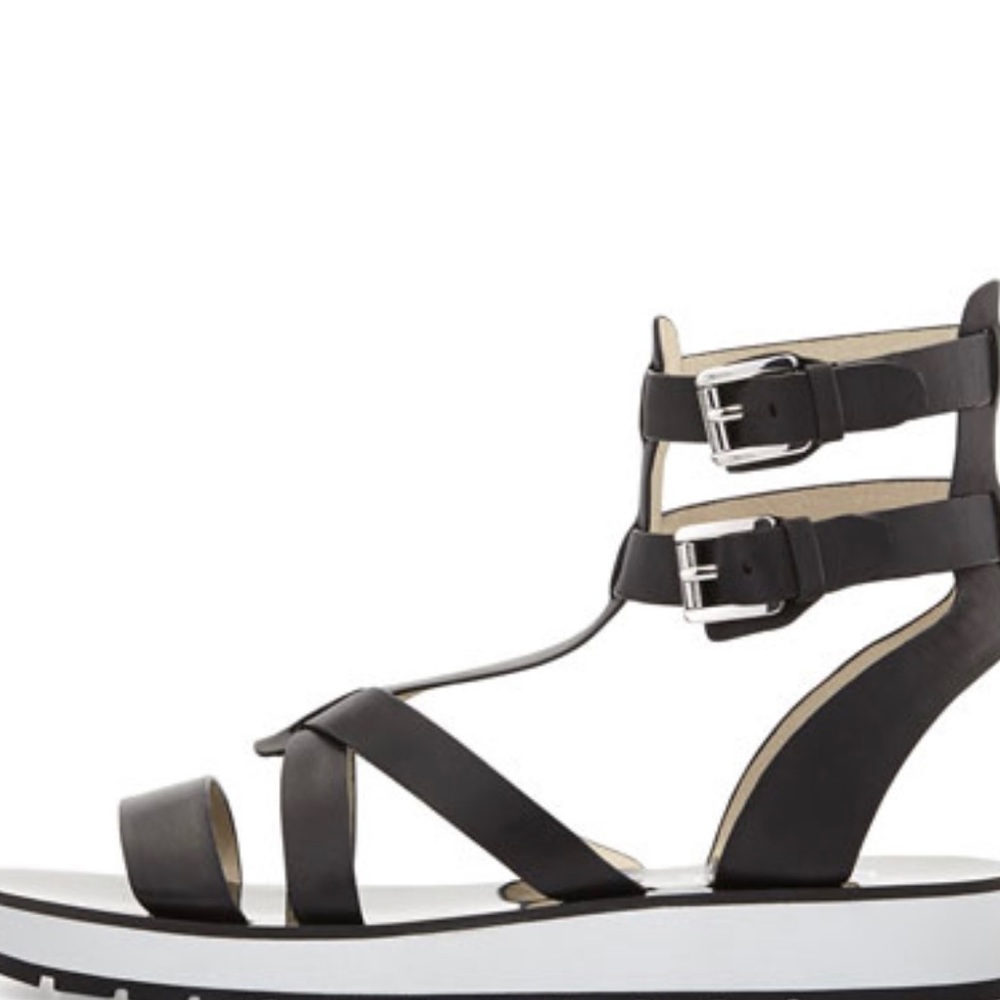 MICHAEL KORS JUDIE VACHETTA FLAT GLADIATOR BLACK SANDAL  36.5 NIB - Picture 2 of 10